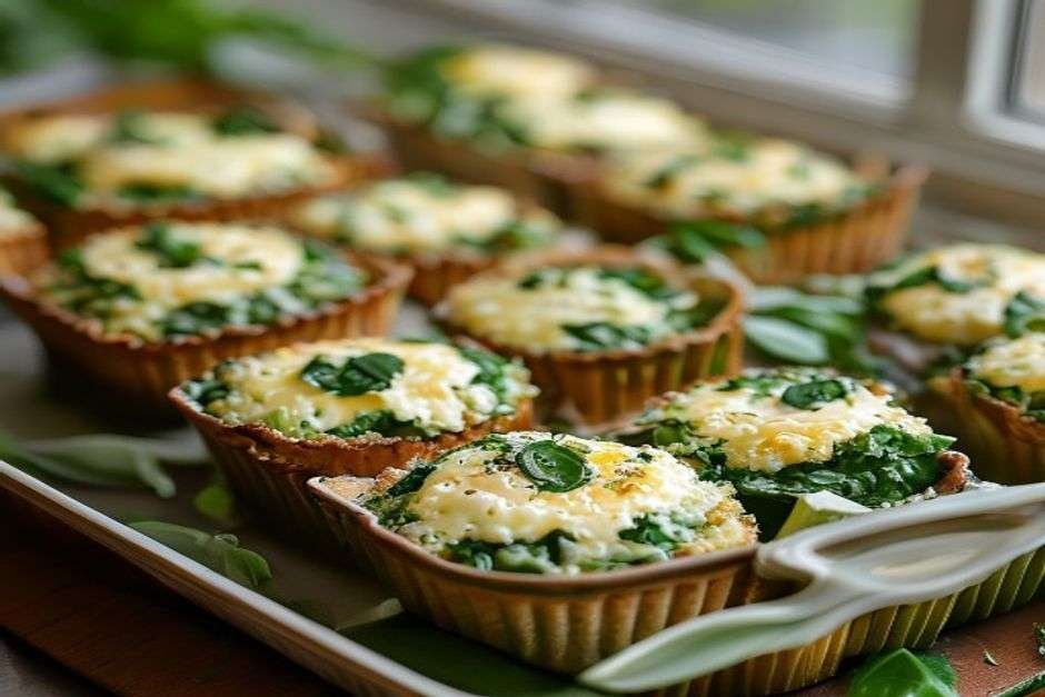 Spinach and feta egg bites in a muffin tin