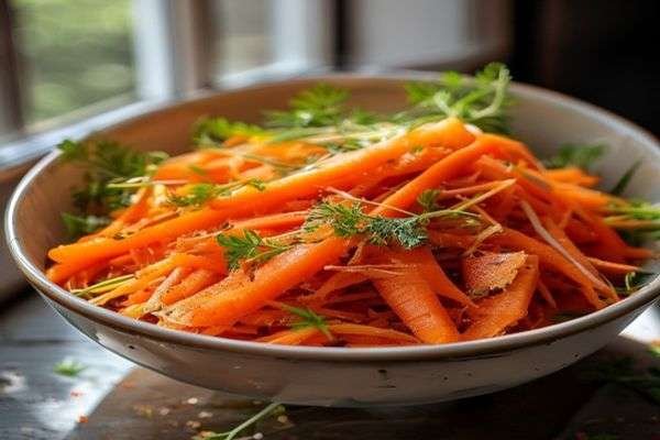 Freshly grated carrots in a bowl