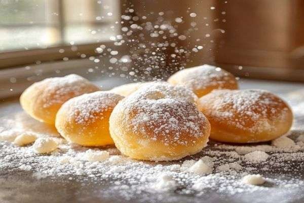 Dough balls rolled in powdered sugar